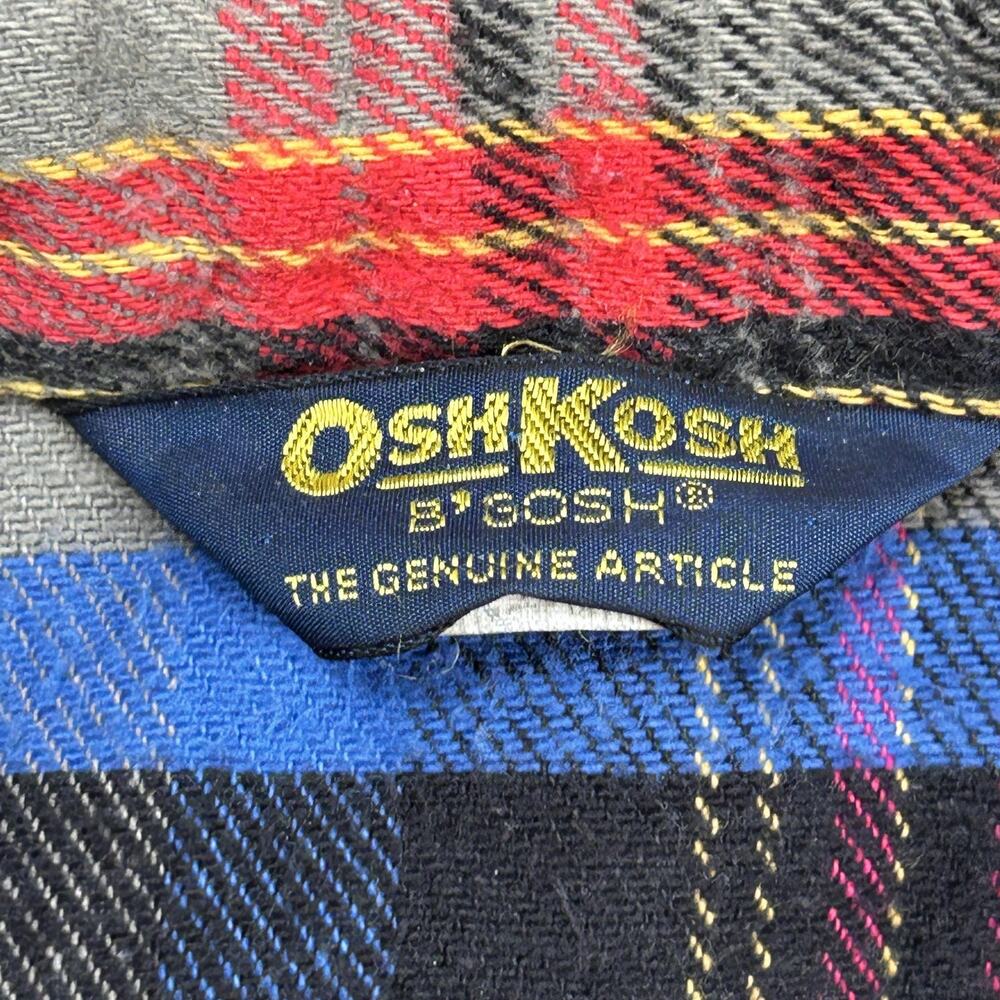 Vintage OshKosh B'Gosh Mens Large Plaid Flannel Button Down Shirt Blue Red Grey - Picture 2 of 11